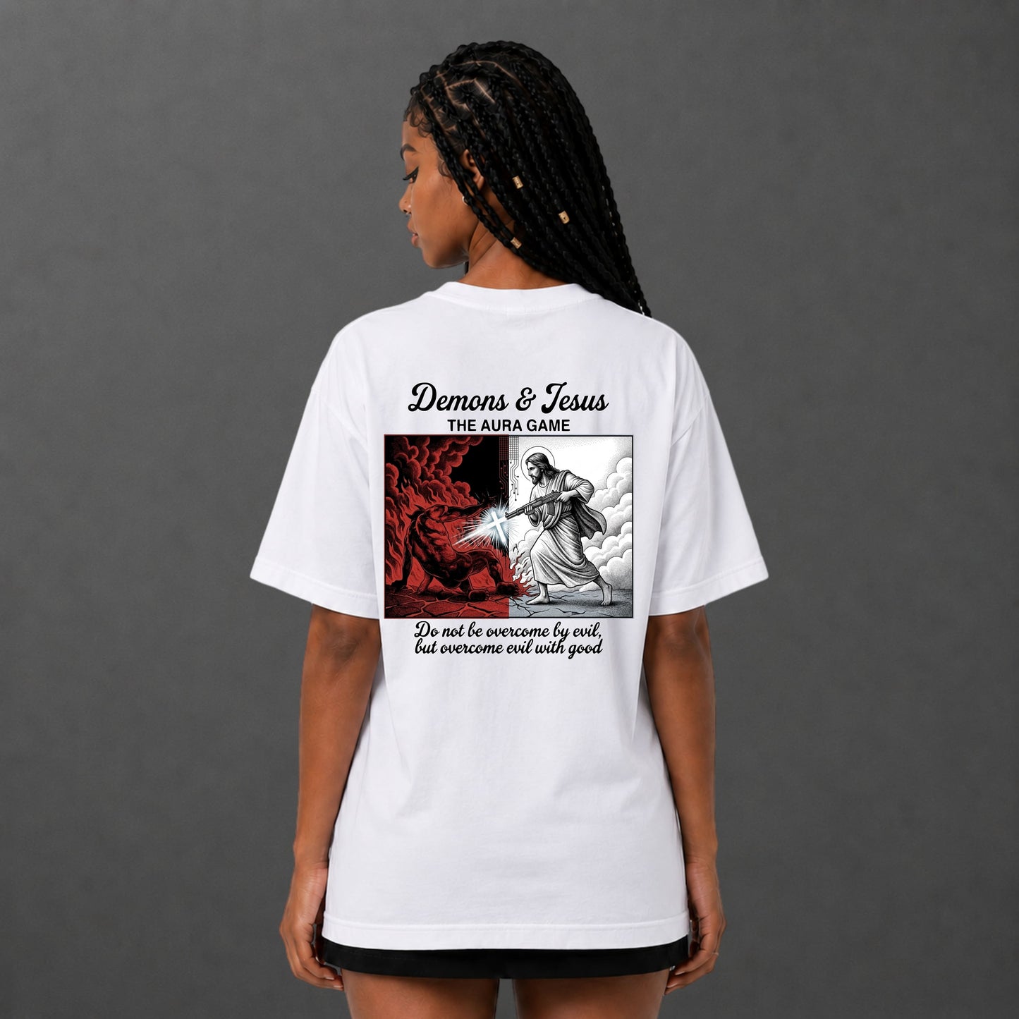Camiseta Oversized Demon And Jesus